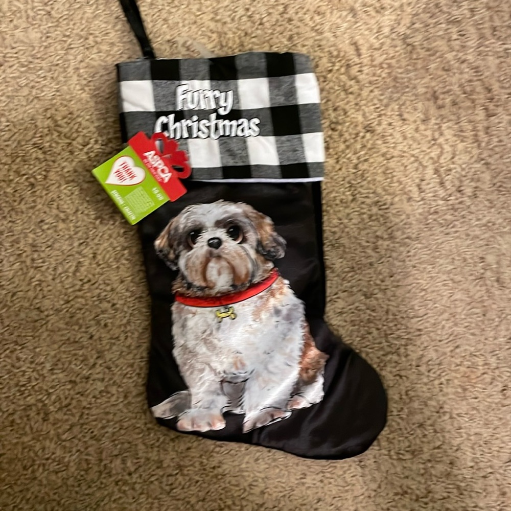 ASPCA Christmas Dog Stocking "Furry Christmas" Black Shih Tzu 18" New w/tag